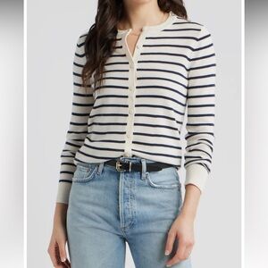 GAP Button-Up Cardigan with Black Stripes